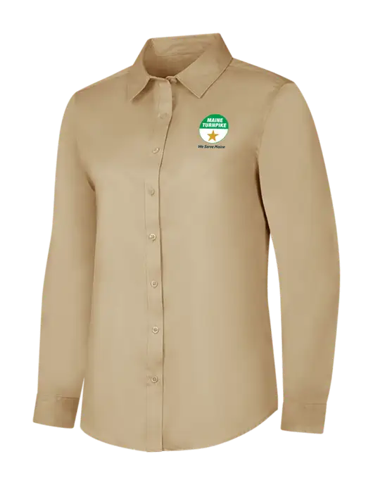 Dark Tan Womens Long Sleeve Superpro React Twill Shirt w/MTA Turnpike Logo
