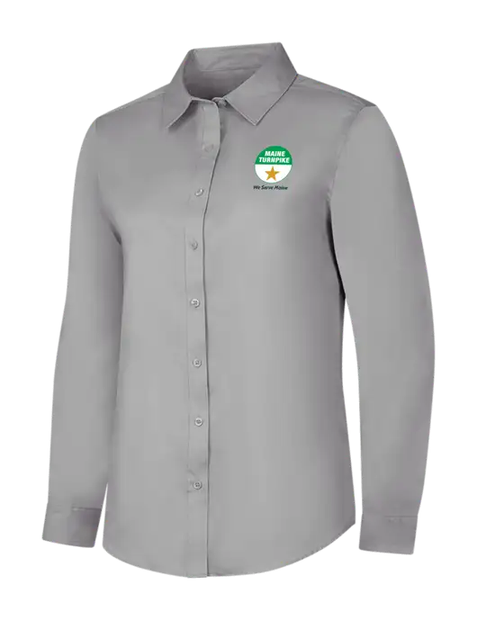 Light Grey Womens Long Sleeve Superpro React Twill Shirt w/MTA Turnpike Logo