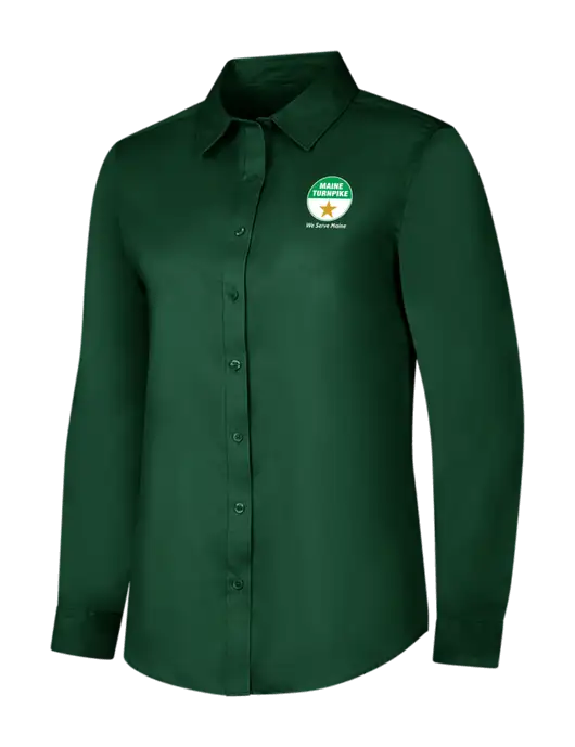 Dark Green Womens Long Sleeve Superpro React Twill Shirt w/MTA Turnpike Logo