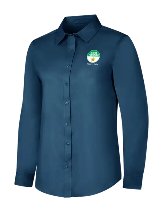 Light Navy Womens Long Sleeve Superpro React Twill Shirt w/MTA Turnpike Logo