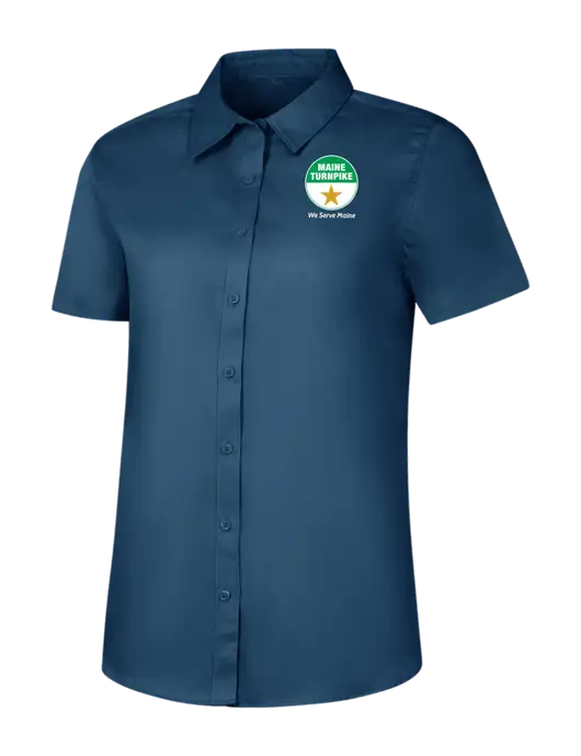 Womens Light Navy Short Sleeve Superpro React Twill Shirt w/MTA Turnpike Logo