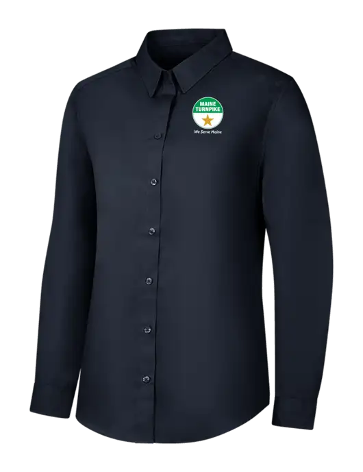 Womens River Blue Navy Long Sleeve Carefree Poplin Shirt w/MTA Turnpike Logo