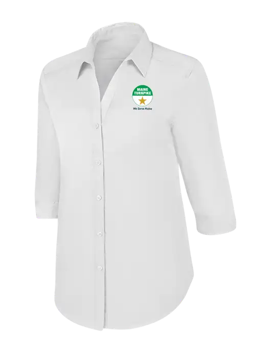 Womens White 3/4 Sleeve Carefree Poplin Shirt w/MTA Turnpike Logo
