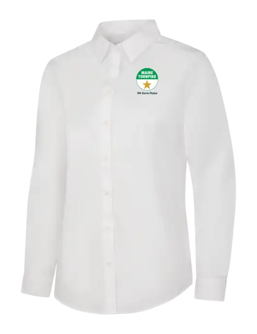 Womens White Long Sleeve Carefree Poplin Shirt w/MTA Turnpike Logo