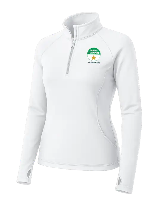 White Womens Sport Wick Stretch 1/4 Zip Pullover w/MTA Turnpike Logo