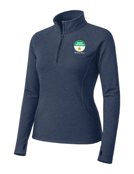 Navy Heather Womens Sport Wick Stretch 1/4 Zip Pullover w/MTA Turnpike Logo