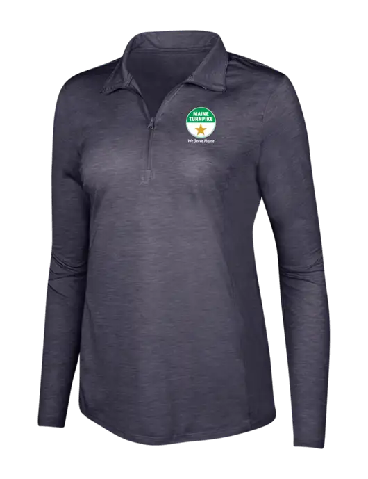 True Navy Heather Womens Posicharge Tri-Blend Wicking 1/4 Zip Pullover w/MTA Turnpike Logo