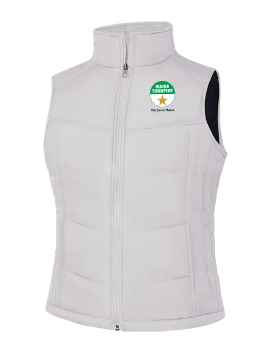 Womens White/Dark Slate Puffy Vest w/MTA Turnpike Logo