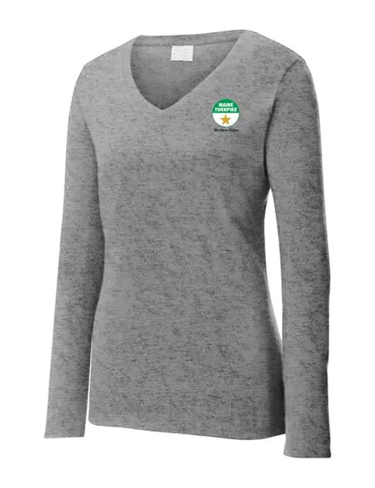 Womens  V-Neck Ring Spun Grey Heather 4.5 oz Long Sleeve T-Shirt w/MTA Turnpike Logo