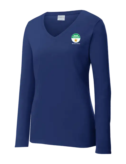 Womens  V-Neck Ring Spun Navy 4.5 oz Long Sleeve T-Shirt w/MTA Turnpike Logo