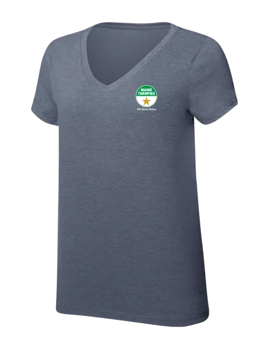 Womens Simply Soft V-Neck Navy Frost 4.5oz  Poly/Combed Ring Spun Cotton T-Shirt w/MTA Turnpike Logo