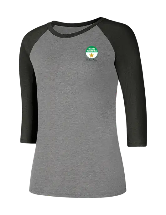 Womens Simply Soft 3/4 Sleeve Black Frost/Grey Frost Ring Spun Cotton T-Shirt w/MTA Turnpike Logo