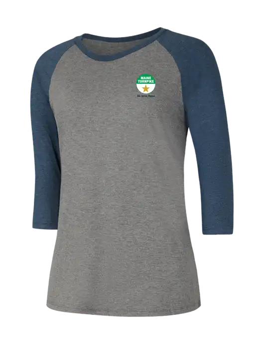 Womens Simply Soft 3/4 Sleeve Navy Frost/Grey Frost Ring Spun Cotton T-Shirt w/MTA Turnpike Logo