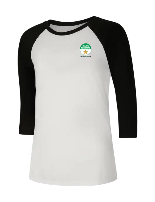 Womens Simply Soft 3/4 Sleeve Black/White Ring Spun Cotton T-Shirt w/MTA Turnpike Logo