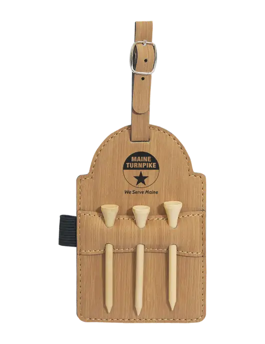 Bamboo Leatherette Golf Bag Tag with 3 Wooden Tees w/MTA Turnpike Logo