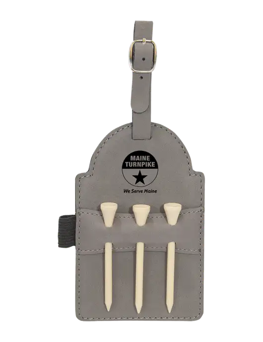 Grey Leatherette Golf Bag Tag with 3 Wooden Tees w/MTA Turnpike Logo