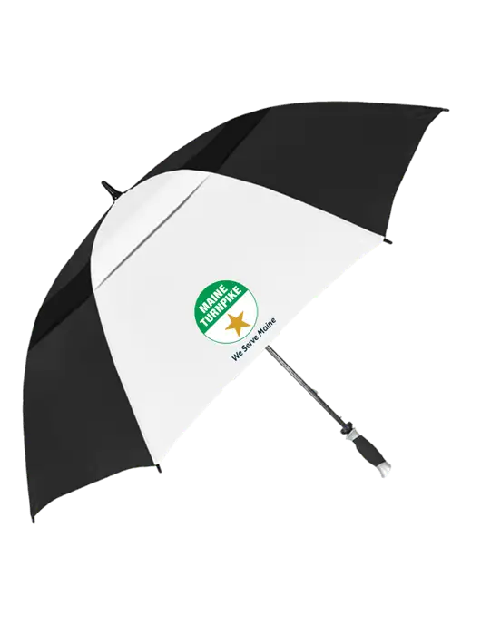 Black/White Vented Typhoon Tamer Golf Umbrella w/MTA Turnpike Logo