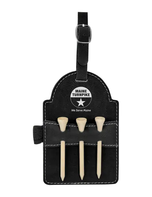 Black Leatherette Golf Bag Tag with 3 Wooden Tees w/MTA Turnpike Logo