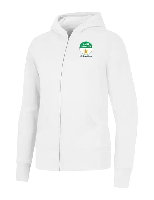 White Womens Core Fleece Full-Zip Hooded Sweatshirt w/MTA Turnpike Logo