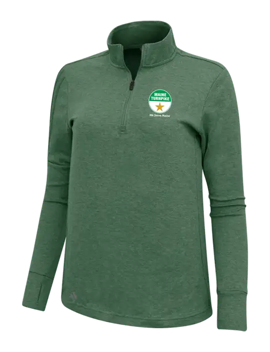 Adidas Dark Green Heather Womens 3 Stripes Quarter Zip Sweater w/MTA Turnpike Logo