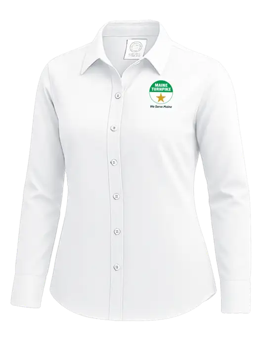 Brooks Brothers Womens White Wrinkle-Free Stretch Nailhead Shirt w/MTA Turnpike Logo