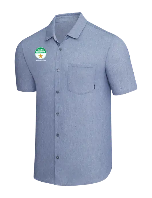 OGIO Slate Blue Heather Extend Short Sleeve Button Up Shirt w/MTA Turnpike Logo