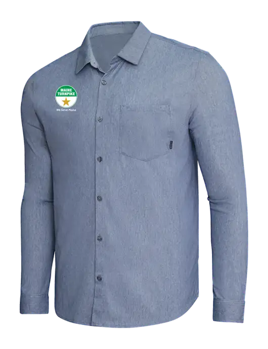 OGIO Slate Blue Heather Extend Long Sleeve Button Up Shirt w/MTA Turnpike Logo