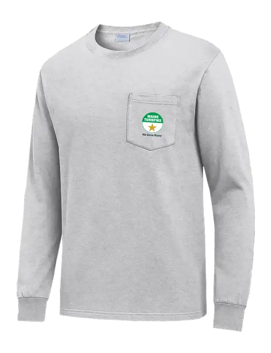 Light Grey Heather Long Sleeve Heavyweight 6.1 oz Pocket T-Shirt w/MTA Turnpike Logo