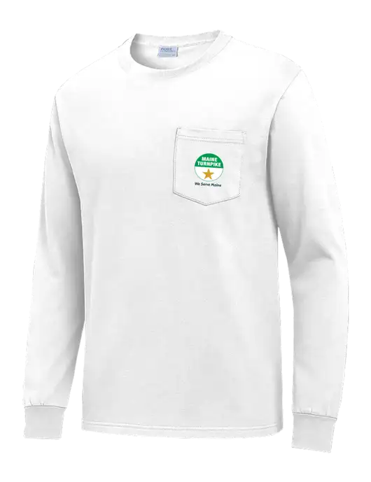 White Long Sleeve Heavyweight 6.1 oz Pocket T-Shirt w/MTA Turnpike Logo