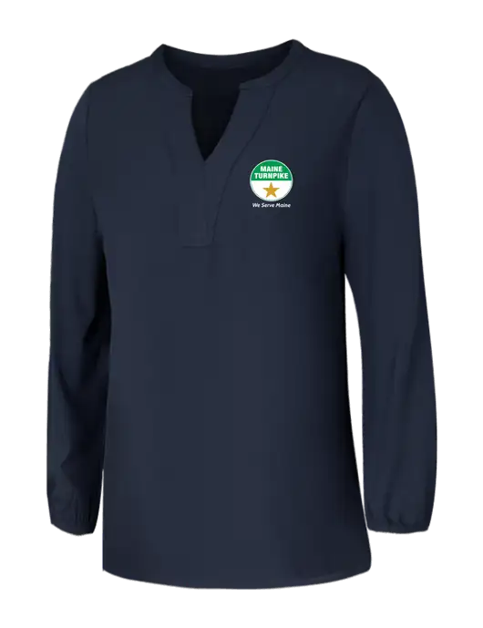 Mercer+Mettle Womens Navy Stretch Crepe 3/4 Sleeve Blouse w/MTA Turnpike Logo