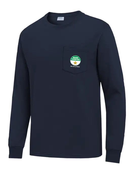Navy Long Sleeve Heavyweight 6.1 oz Pocket T-Shirt w/MTA Turnpike Logo