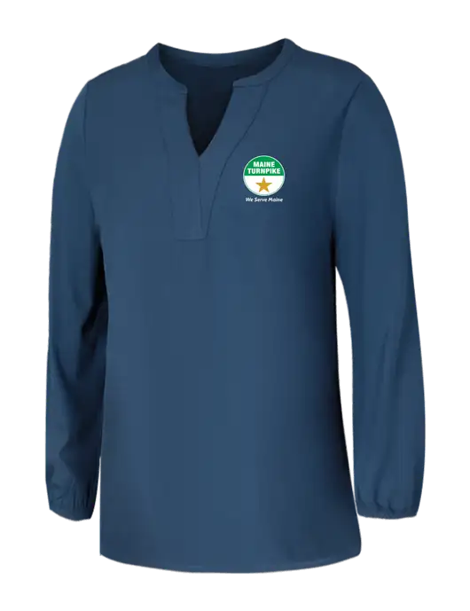 Mercer+Mettle Womens Light Navy Blue Grey Stretch Crepe 3/4 Sleeve Blouse w/MTA Turnpike Logo