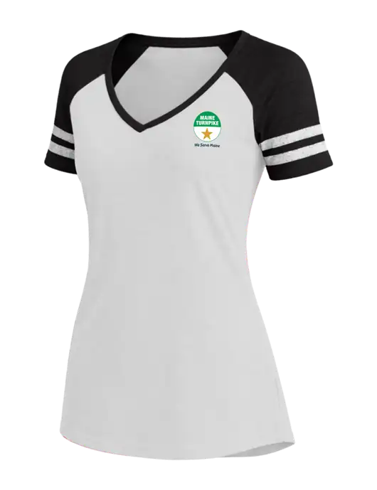 Womens White/Black V-Neck Game Tee w/MTA Turnpike Logo