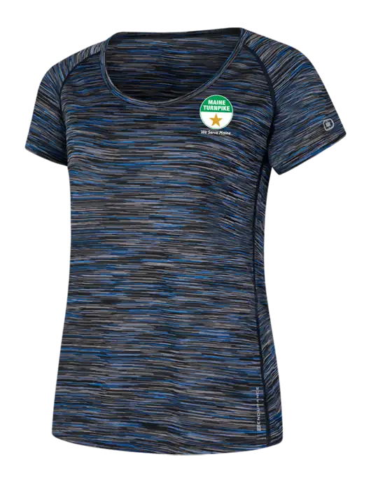 OGIO Womens Black/Royal Space Dye Verge Scoop Neck w/MTA Turnpike Logo
