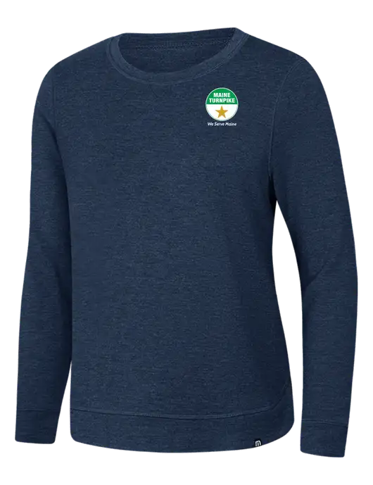 TravisMathew Womens Dark Slate Blue Heather Lightweight Long Weekend Crew w/MTA Turnpike Logo