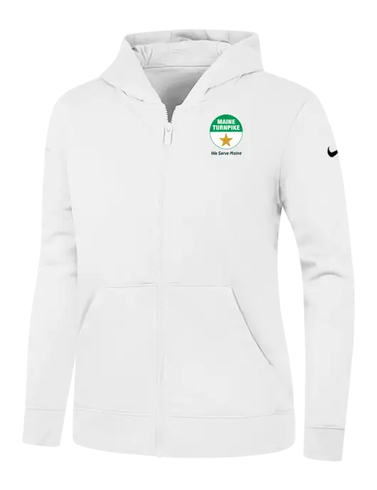 Nike Womens Club Fleece Sleeve Swoosh Full-Zip White Hoodie w/MTA Turnpike Logo