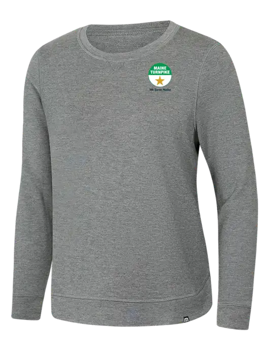 TravisMathew Womens Light Grey Heather Lightweight Long Weekend Crew w/MTA Turnpike Logo