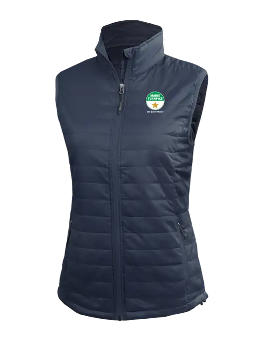 Womens Packable Navy Puffy Vest w/MTA Turnpike Logo