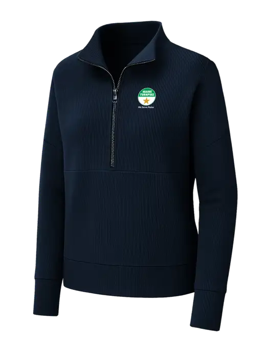 Mercer+Mettle Womens Dark Navy Linear Texture Quarter Zip w/MTA Turnpike Logo