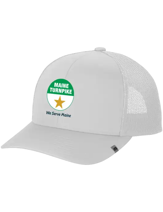 TravisMathew White Cruz Trucker Cap w/MTA Turnpike Logo