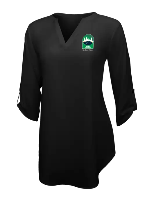 Womens Black 3/4 Sleeve Tunic Blouse w/MTA Turnpike Evergreen Logo