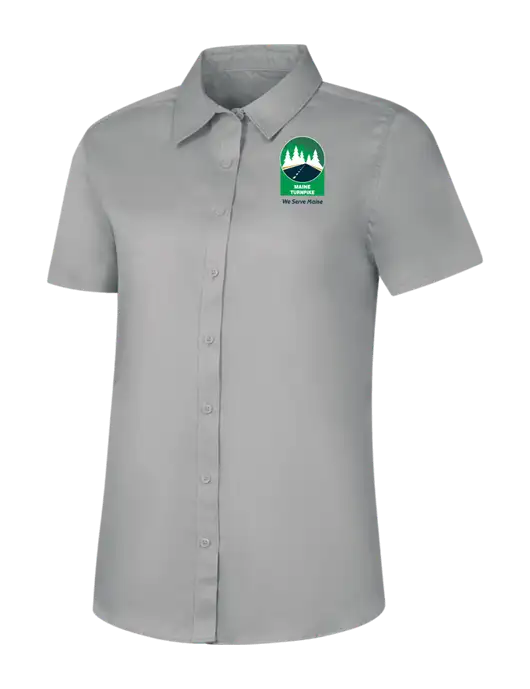 Womens Light Grey Short Sleeve Superpro React Twill Shirt w/MTA Turnpike Evergreen Logo