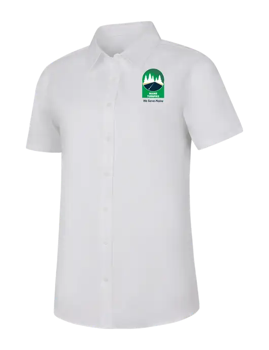 Womens White Short Sleeve Superpro React Twill Shirt w/MTA Turnpike Evergreen Logo