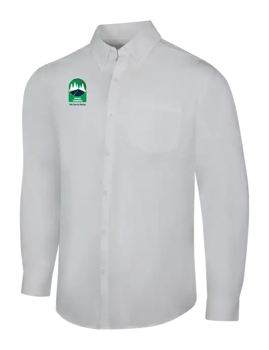 White Long Sleeve Carefree Poplin Shirt w/MTA Turnpike Evergreen Logo