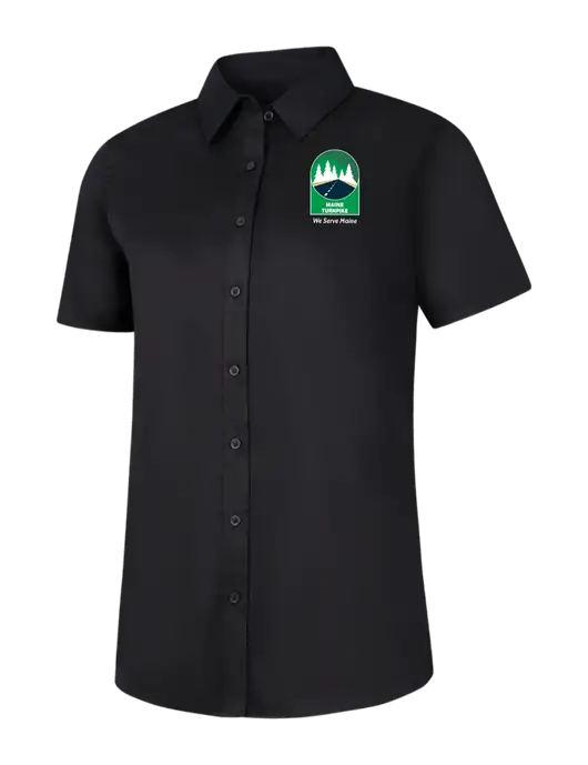 Womens Black Short Sleeve Superpro React Twill Shirt w/MTA Turnpike Evergreen Logo