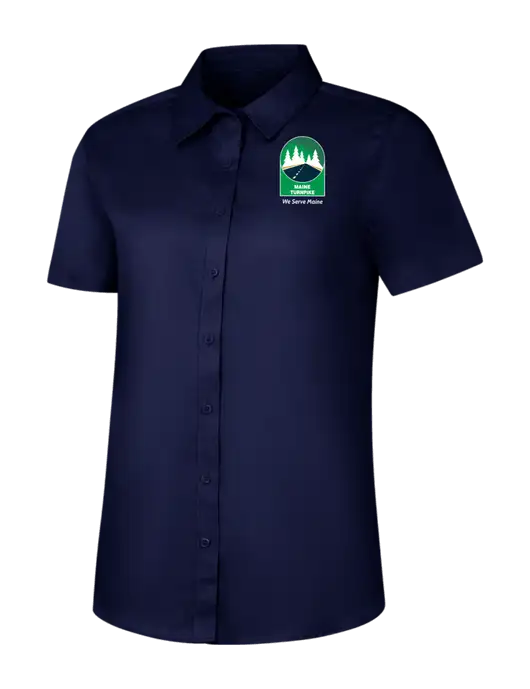 Womens Navy Short Sleeve Superpro React Twill Shirt w/MTA Turnpike Evergreen Logo