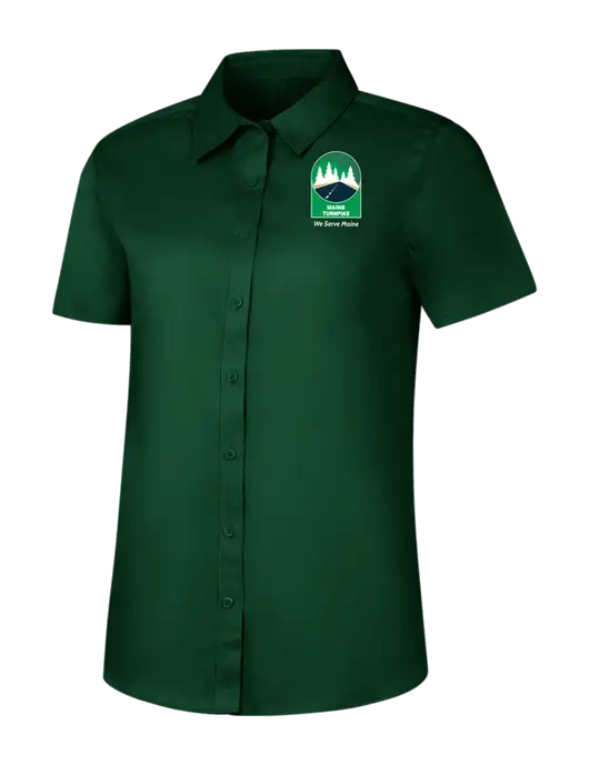Womens Dark Green Short Sleeve Superpro React Twill Shirt w/MTA Turnpike Evergreen Logo