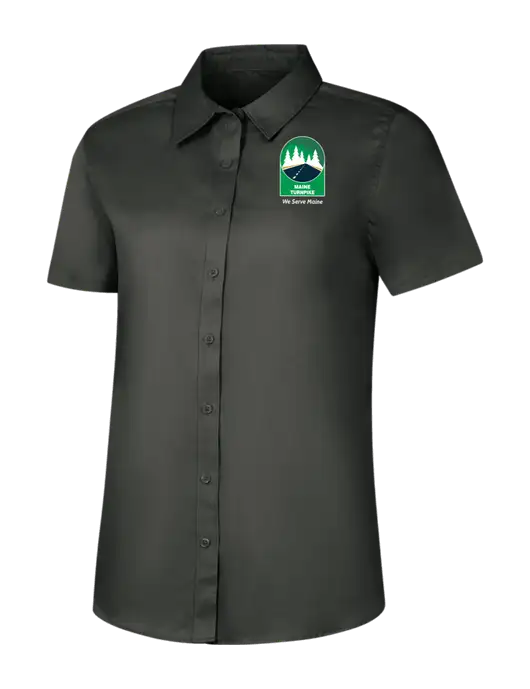 Womens Dark Grey Short Sleeve Superpro React Twill Shirt w/MTA Turnpike Evergreen Logo