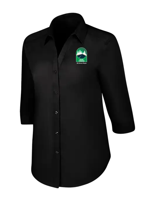 Womens Black 3/4 Sleeve Carefree Poplin Shirt w/MTA Turnpike Evergreen Logo