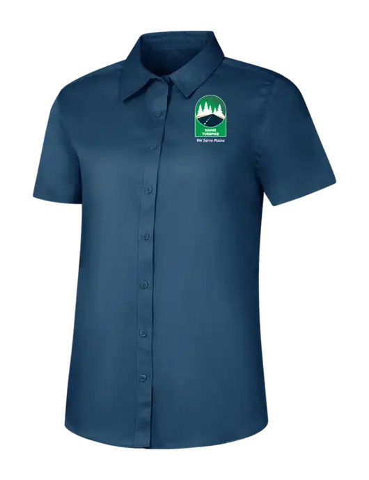 Womens Light Navy Short Sleeve Superpro React Twill Shirt w/MTA Turnpike Evergreen Logo